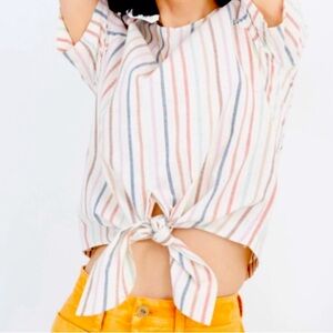 Sale! MADEWELL Cream Rainbow Striped Button Back Top